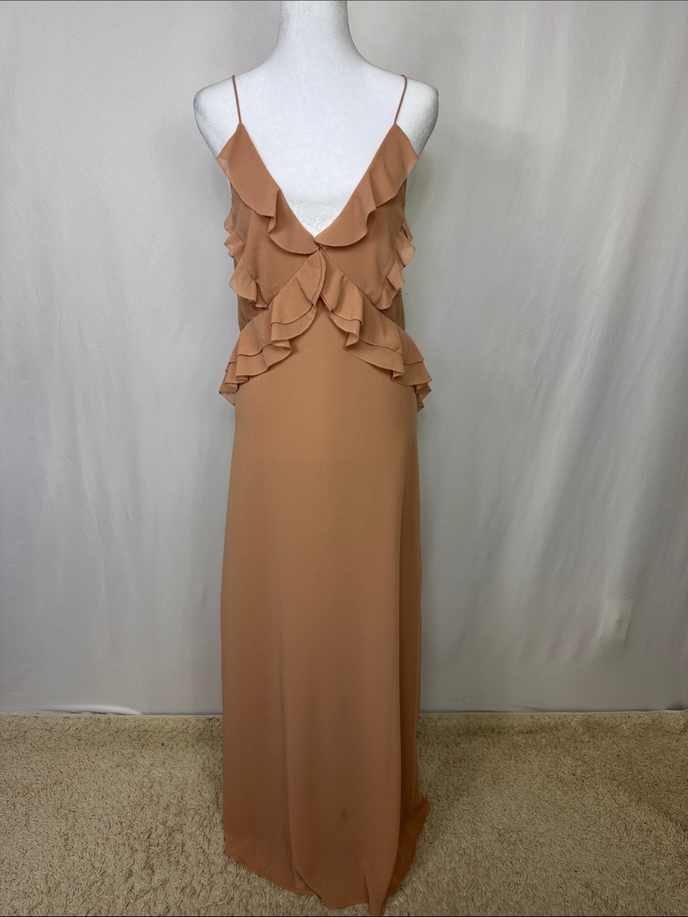 Favorite Daughter Ruffled Chiffon Maxi Dress Size Medium Taupe NWOT - Picture 4 of 13